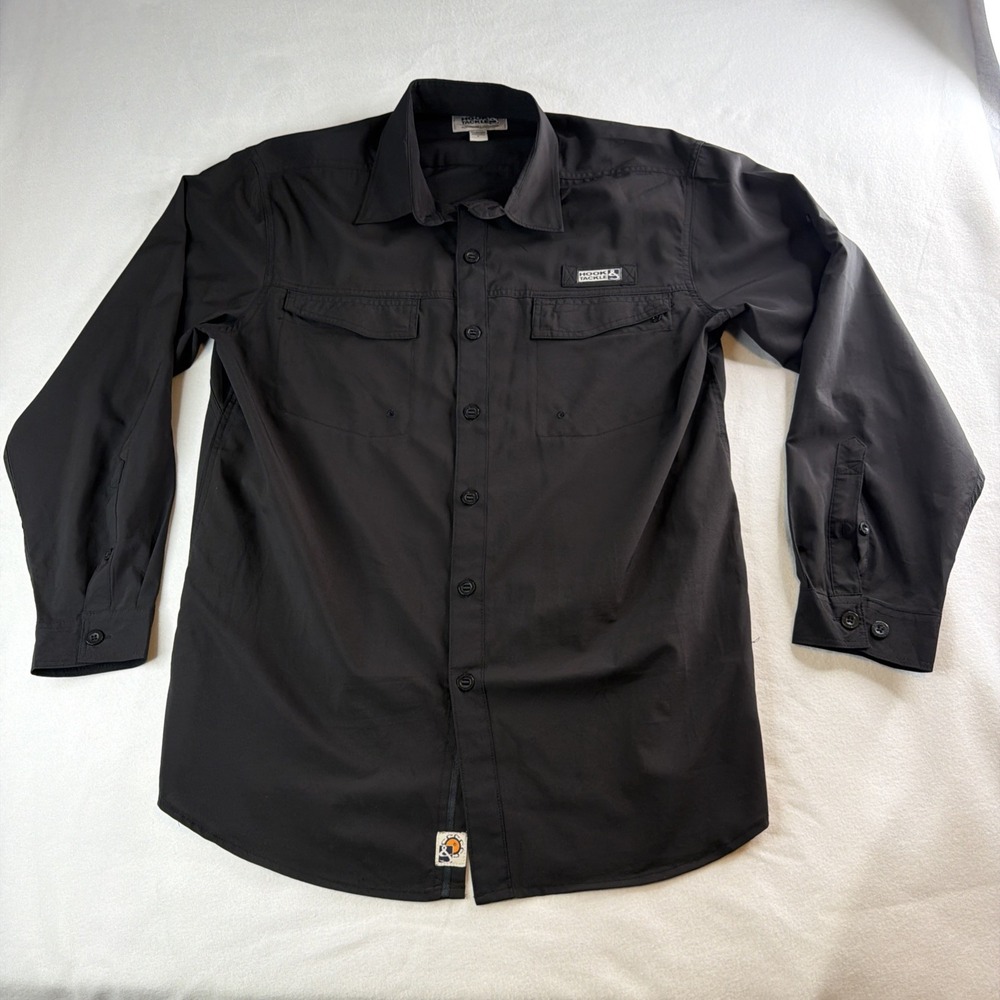 Hook & Tackle Performance Fishing Shirt Men's Large Black Stretch Button Front